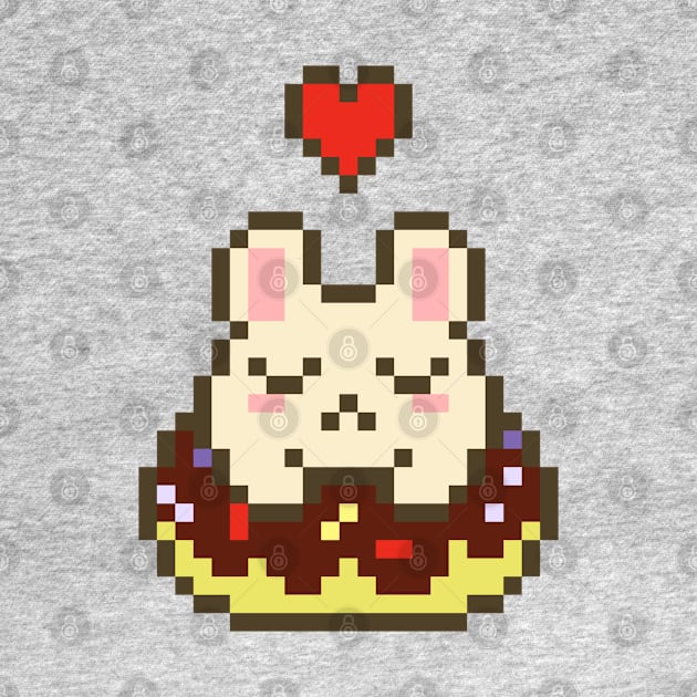 Pixel Art Bunny Loves Chocolate Covered Donut with Sprinkles by Contentarama